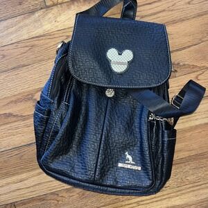 Disney Mickey Mouse Mini Backpack Black Brown Faux Leather Gold Logo Casual Bag